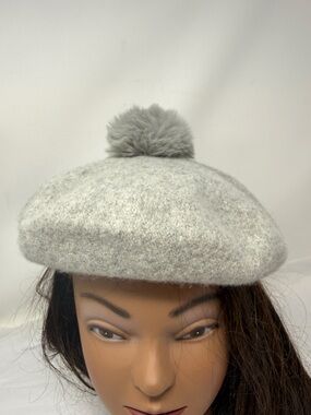 Grey Wool Blend Beret Pom Pom Soft Parisian French Style Hat